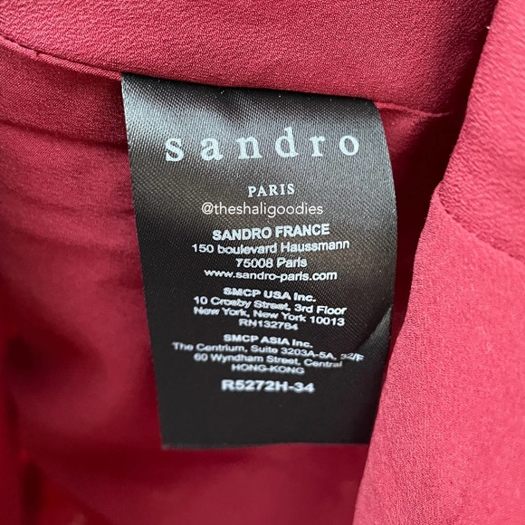 NEW SANDRO Lindsey Dress Red Lace V Neck Geometric - Picture 8 of 8